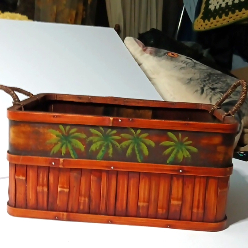 Source Unknown Brown and Green Palm Tree Accent Basket